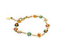 Lederarmband Geldbörse Kreativer Schmuck Gänseblümchen-Schlüsselbein-Kettenarmband Damen Minimalistisches Temperament Bemaltes Tropfenglasur-Blumenarmband Silberarmband Für Damen (Gold, One Size)