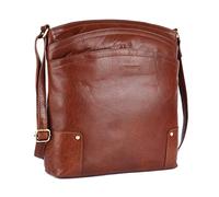 Lederbuck Borsa a tracolla in vera pelle morbida in spugna - Borsa a tracolla incrociata con tripla zip Premium per le donne, Cognac
