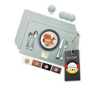 Lederfabrik Garnier® Set di 4 tovagliette e sottobicchieri, lavabili in vera pelle riciclata, rigide e antiscivolo, effetto pelle, 45 x 30 cm, sostenibili, made in Germany (grigio)