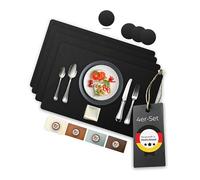 Lederfabrik Garnier® Set di 4 tovagliette e sottobicchieri, lavabili in vera pelle riciclata, rigide e antiscivolo, effetto pelle, 45 x 30 cm, sostenibili, made in Germany (nero)