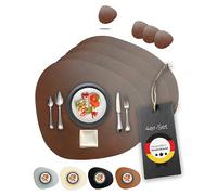 Lederfabrik Garnier® Set di 4 tovagliette e sottobicchieri, lavabili, in vera pelle riciclata, stabili e antiscivolo, moderne, 39 x 35 cm, sostenibili, made in Germany (marrone)