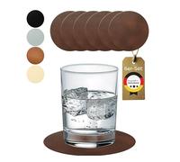 Lederfabrik Garnier® Set di 6 sottobicchieri rotondi - antiscivolo e lavabile - perfetta protezione del tavolo - Sottobicchieri in pelle marrone - Made in Germany