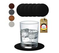 Lederfabrik Garnier® Set di 6 sottobicchieri rotondi - antiscivolo e lavabili - perfetta protezione del tavolo - Sottobicchieri in pelle nera - Made in Germany