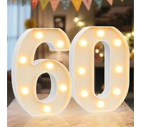 Ledido - Cartello luminoso a LED con numeri per tendone - Numeri luminosi freddi e caldi per decorazioni di 60° compleanno, luci a LED per numeri per anniversari di matrimonio, laurea, camera da letto