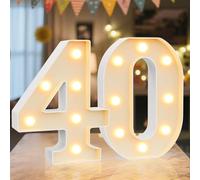 Ledido - Cartello luminoso a LED con numeri per tendone - Numeri luminosi freddi e caldi per decorazioni di 40° compleanno, luci a LED per numeri per anniversari di matrimonio, laurea, camera da letto
