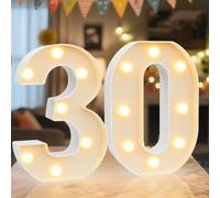 Ledido - Cartello luminoso a LED con numeri per tendone - Numeri luminosi freddi e caldi per decorazioni di 30° compleanno, luci a LED per numeri per matrimonio, anniversario, laurea, camera da letto