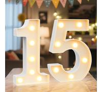 Ledido - Cartello luminoso a LED con numeri per tendone - Numeri luminosi freddi e caldi per decorazioni di 15° compleanno, luci a LED per numeri per anniversari di matrimonio, laurea, camera da letto