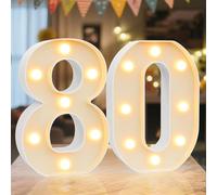 Ledido Numeri luminosi a LED per tendone - Numeri luminosi e caldi per decorazioni per 80° compleanno, luci LED per anniversario di matrimonio, laurea, casa, camera da letto, tavolo, decorazione da
