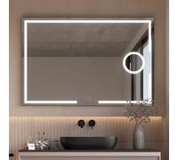 LEDIMEX - Specchio Bagno 100x80cm con Luce LED, Antiappannamento e Ingrandimento x3 | Specchio Smart Tri-LED (Calda/Neutra/Fredda), Regolatore Intensità e Sensore ON/OFF | Serie Indiana