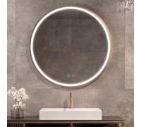 LEDIMEX - Specchio Rotondo Bagno con Luce LED 70cm, Antiappannamento e Cornice Oro Rosa Spazzolato | Specchio Smart Parete Tri-LED (Calda/Neutra/Fredda) e Sensore ON/OFF | Serie Parigi