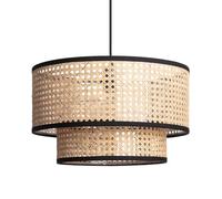 LEDKIA Lampada a Sospensione Rattan Huela Doppio Naturale | E27 Compatibile | Stile Naturale e Boho-Chic | Metallo Nero e Rattan | Illuminazione Personalizzabile