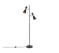 LEDKIA Lampada da Terra Metallo 2 Faretti Jigger Nero/Oro | Design Vintage-Industriale | Metallo Nero e Oro | Compatibile con Lampadine E27 fino a 20W