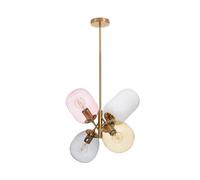 LEDKIA LIGHTING - Lampada a Sospensione | Metallo e Cristallo | 4 Luci E27 | Design Elegante | Lampadari Ottone Illuminazione | Uso Interno IP20 | Per Cucina e Camera da Letto, Oro