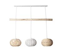 LEDKIA LIGHTING - Lampada a Sospensione Rattan e Legno Linfen | Design Boho-Chic | Altezza Regolabile | Compatibile E27 3 Luci | Uso Interno | Per Soggiorno, Cucina, Camera, Naturale, Rattan