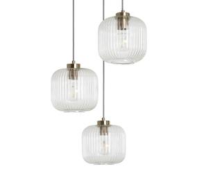 LEDKIA LIGHTING - Lampada a Sospensione Vetro Tri Wilde | Design Classico Anni Venti | Regolabile in Altezza | Compatibile con Lampadine LED E27, Trasparente, Metallo