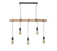 LEDKIA LIGHTING - Lampada a Sospensione Yagis | Design Elegante in Metallo e Legno | Compatibile con E27 fino a 40W | Per Interni come Cucina, Camera, Soggiorno | Cavo Regolabile, Nero, Legno