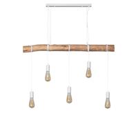 LEDKIA LIGHTING - Lampada a Sospensione Yagis | Design Metallo e Legno | Compatibile con E27 | Per Salotto, Cucina, Camera | Cavo Regolabile | IP20 | 5 Lampadine, Bianco