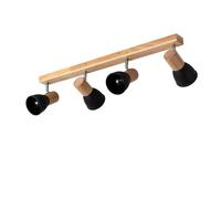 LEDKIA LIGHTING - Lampada da Soffitto 4 Faretti | Design Retrò in Legno e Metallo | Compatibile con Lampadine E14 | Ideale per Casa e Locali Commerciali, Nero, Legno Metallo