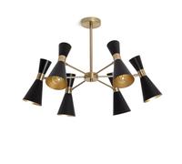 LEDKIA LIGHTING - Lampada da Soffitto 6 Faretti Jigger | Design Retrò | Compatibile con Lampadine E27 | Uso Interno IP20 | Diametro 725 mm, Nero, Alluminio