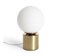 LEDKIA LIGHTING - Lampada da Tavolo in Metallo e Vetro Atenas | Compatibile con Lampadina E27 220-240V | Design Cilindrico e Paralume in Vetro Opalino, Oro
