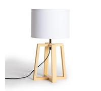 LEDKIA LIGHTING - Lampada da Tavolo Legno Korsade | Design Elegante | Compatibile con Lampadina E27 | Ideale per Soggiorno e Cucina | Dimensioni Compatte, Bianco, Legno