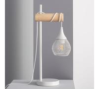 LEDKIA LIGHTING - Lampada da Tavolo Metallo e Legno Monah | Design Moderno ed Elegante | Compatibile con Lampadina E27 | Ideale per Sale, Soggiorno, Cucina, Camera, Bianco