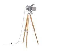 LEDKIA LIGHTING - Lampada da Terra Bioskop | Design Rustico con Gambe in Legno e Paralume in Metallo | Compatibile con Lampadina E27 fino a 40W | Uso Interno, IP20, Argento