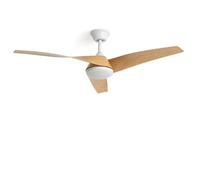 LEDKIA LIGHTING Ventilatore da Soffitto Eubea Bianco e Legno con Luce LED CCT 1440 lm, Motore DC 30W Silenzioso ed Efficiente, 3 Pale Curve, 6 Velocità, 132 cm, Telecomando