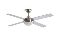 LEDKIA LIGHTING Ventilatore da Soffitto Navy Evo Nichel con Luce Integrata, Motore DC 30W Silenzioso ed Efficiente, 4 Pale, 6 Velocità, 132 cm, Telecomando