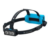 Ledlenser NEO9R - Lampada frontale a LED per trail running, luminosa, 1200 lumen, ricaricabile, luce posteriore rossa, fascia toracica, fascia riflettente nera e blu