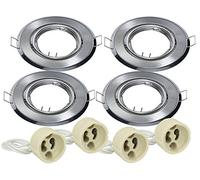 LEDLUX 4 Pezzi Portafaretto Da Incasso Orientabile Con Molla Foro 70mm Con Portalampada GU10 Inclusi (Nichel Satinato, Rotondo)