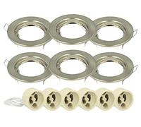 LEDLUX 6 Pezzi Porta Faretto Led Da Incasso, Rotondo Fisso Con Molla, Foro 60mm, 6 Portalampade GU10 Inclusi (Satinato)