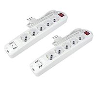 LEDLUX AP8715 Multipresa Ciabatta Elettrica Con 2 Caricatori USB 2,1A Cavo 1,5 Metri 5 Posti 2P+T Universale 10/16A Bipasso Schuko Con Interruttore - 2 KIT