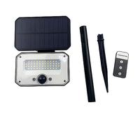LEDLUX Faro Led Solare Con Sensore Movimento, 10W 935LM 4000K, 2 In 1 Lampada Da Parete oppure Faro a Terra Con Picchetto, 4 Modalità Illuminazione Con Telecomando IR