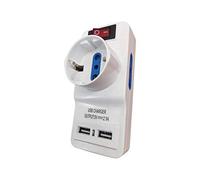 LEDLUX Multipresa Ciabatta Elettrica 3 Posti,Con 2 Porte USB 2,1A 5V, 2 Prese Bipasso 2P+T 10/16A + 1 Presa Schuko,Spina Grossa 16A