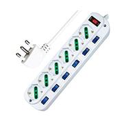 LEDLUX Multipresa Ciabatta Elettrica Con 6 Posti Prese Schuko 10/16A + 7 Interruttori Indipendenti,Cavo Da 1,5 Metri Con Spina 10A Piccola Tipo L