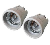 LEDLUX 2 Pezzi Portalampade E27 in Ceramica,Con Morsetti a Viti Per Fili Elettrici e Gancio in Ferro Da Appendere,Uso In Cantieri