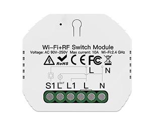 LEDLUX SH104 Mini Interruttore WIFI Intelligente, Smart Switch Module, 10A 220V, Funzione Con Pulsante N.O. + RF 433, Compatibile Con Amazon Alexa e Google Home (WIFI + RF433)