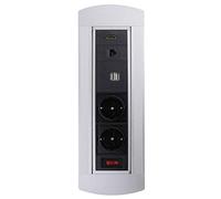 LEDmaxx ALUMS1 A, presa multipla da tavolo 2 Schuko 2 USB 1 RJ45 1 HDMI, 3500 W, argento, 32,5 x 11 x 11,5 cm