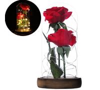 LEDMOMO Rosa di seta rossa e luce a LED in una cupola di su una base di