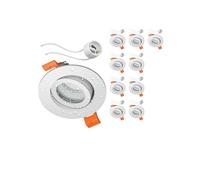ledscom.de 10x cornici da incasso per soffitto da bagno ERID, per ambienti umidi, bagno, IP44, rotonde, orientabili, bianco opaco, con portalampada GU10 incluso