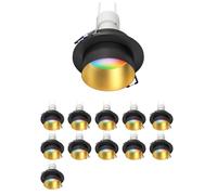 ledscom.de 12 pezzi cornice da incasso a soffitto KRON, rotonda, nero/oro opaco, incl. Smart Home RGBW GU10 LED 473lm