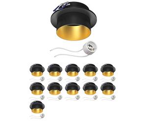 ledscom.de 12 pz. cornice per montaggio a soffitto KRON, rotonda, nero/oro opaco (GU10/MR16/GU5,3/50mm) incl. presa GU10