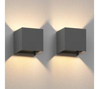 ledscom.de 2 applique CUBEL per esterni, antracite, IP65, illuminazione verso l'alto e verso il basso, quadrate + lampadina LED da 501 lm, bianco caldo