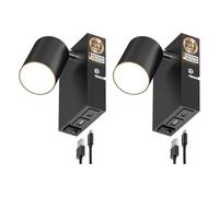 ledscom.de 2 applique WAIKA, a 1 luce, nero, USB-C, USB-A, con lampadina LED GU10 da 450 lm, bianco caldo