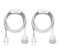 ledscom.de 2 cavi tessili LEKA, spina, interruttore, bianco, 3 m, portalampada, 1x E27 max. 60 W