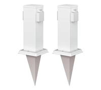 ledscom.de 2 colonnine con prese da giardino Polly con picchetto da terra per esterni, IP44, a 2 prese, acciaio inossidabile, quadrate, bianche, 27 cm