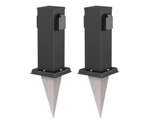 ledscom.de 2 colonnine con prese da giardino Polly con picchetto da terra per esterni, IP44, a 2 prese, acciaio inossidabile, squadrate, nere, 27 cm