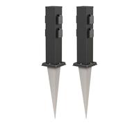 ledscom.de 2 colonnine con prese da giardino Polly con picchetto da terra per esterni, IP44, a 4 prese, acciaio inossidabile, squadrate, nere, 40 cm