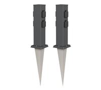 ledscom.de 2 colonnine con prese da giardino Polly con picchetto da terra per esterni, IP44, a 4 prese, acciaio inossidabile, forma squadrata, antracite, 40 cm
